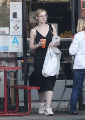 Elle Fanning in Black Dress out in LA